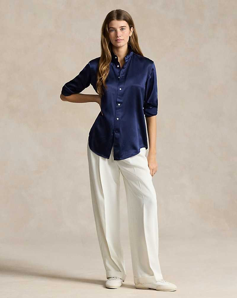 Camisas Ralph Lauren Classic Fit Silk Mujer Azul Marino | DNEBHMG-36 - vista 3