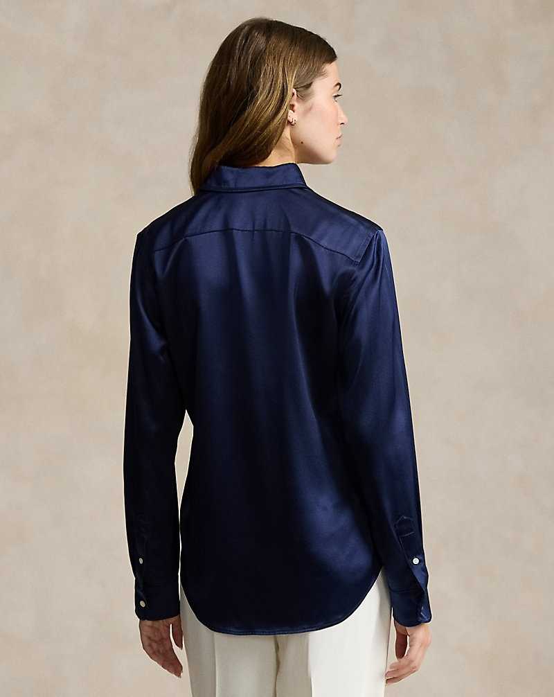 Camisas Ralph Lauren Classic Fit Silk Mujer Azul Marino | DNEBHMG-36 - vista 4