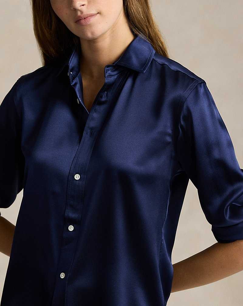Camisas Ralph Lauren Classic Fit Silk Mujer Azul Marino | DNEBHMG-36 - vista 5