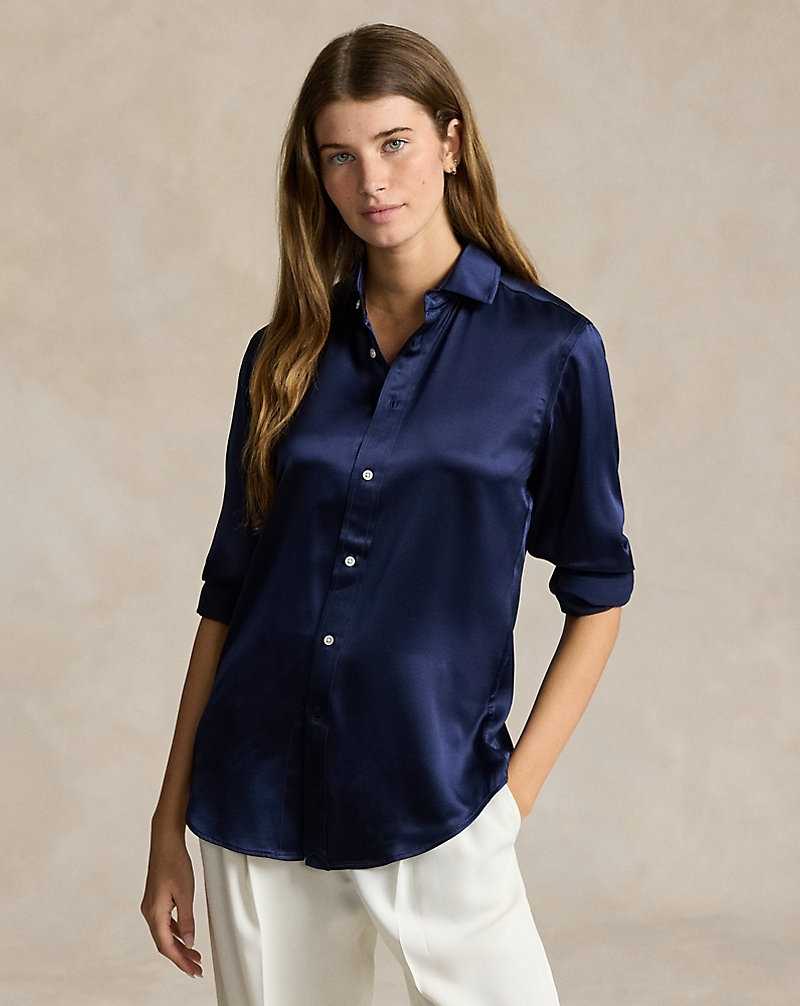Camisas Ralph Lauren Classic Fit Silk Mujer Azul Marino | DNEBHMG-36 - vista 1