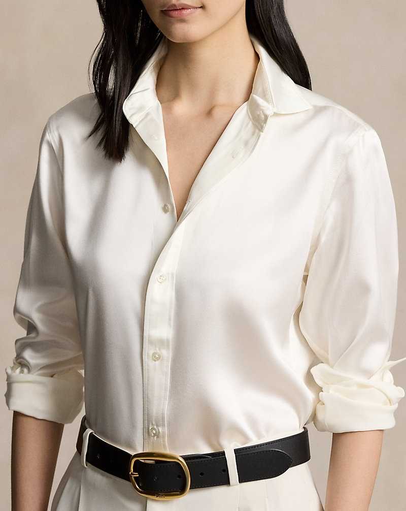 Camisas Ralph Lauren Classic Fit Silk Mujer Creme | PMSTBNX-79 - vista 5