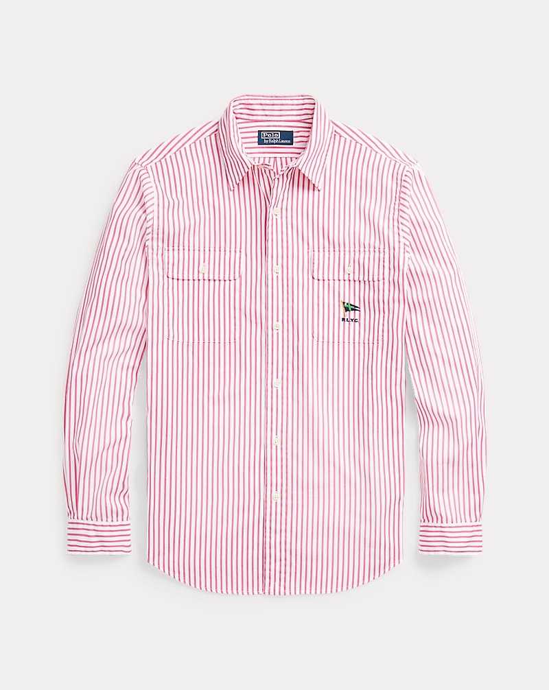 Camisas Ralph Lauren Classic Fit Striped Poplin Workshirt Hombre 6286 Hot Fuschia/White | UOMHSVI-23 - vista 2