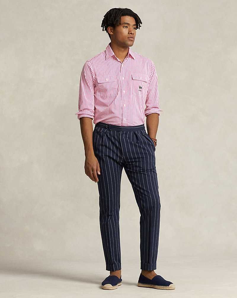 Camisas Ralph Lauren Classic Fit Striped Poplin Workshirt Hombre 6286 Hot Fuschia/White | UOMHSVI-23 - vista 3