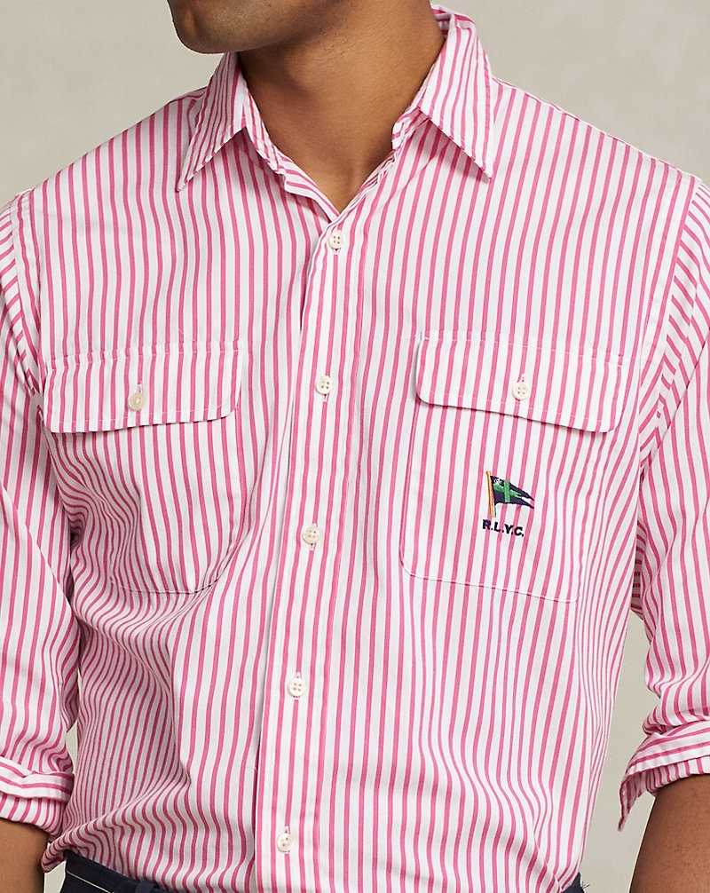 Camisas Ralph Lauren Classic Fit Striped Poplin Workshirt Hombre 6286 Hot Fuschia/White | UOMHSVI-23 - vista 5