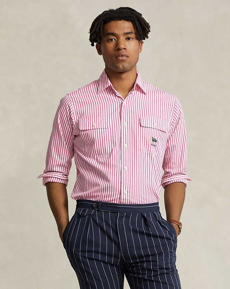 Camisas Ralph Lauren Classic Fit Striped Poplin Workshirt Hombre 6286 Hot Fuschia/White | UOMHSVI-23 - vista 1