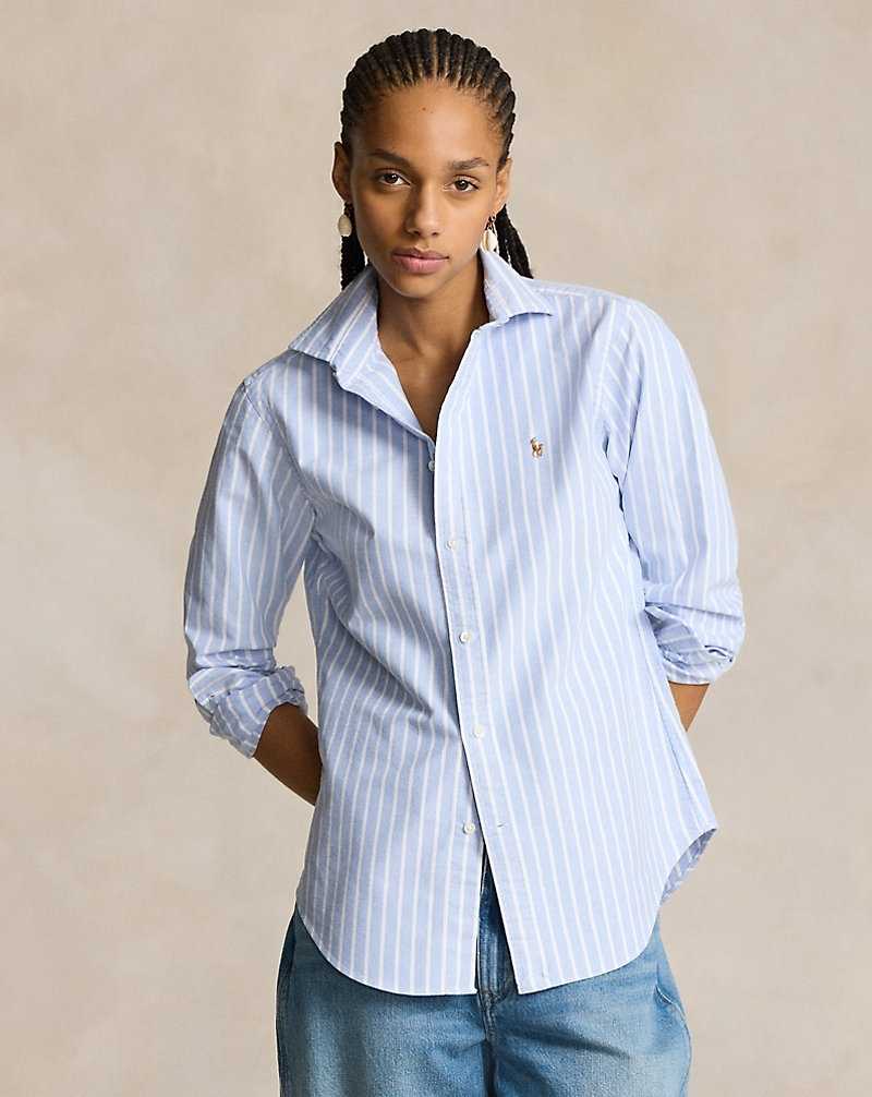 Camisas Ralph Lauren Classic Fit Striped Oxford Mujer Azules | IETAOVG-28 - vista 3