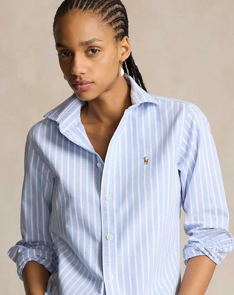 Camisas Ralph Lauren Classic Fit Striped Oxford Mujer Azules | IETAOVG-28 - vista 5