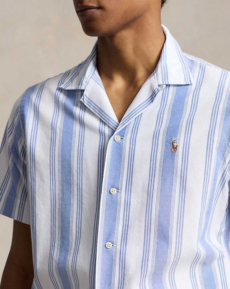 Camisas Ralph Lauren Classic Fit Striped Oxford Camp Hombre Blancos Azules | HIPVMNZ-79 - vista 5