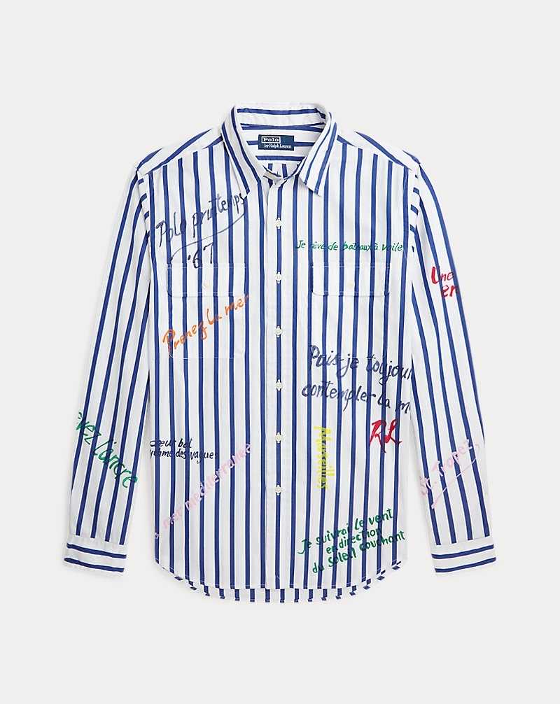 Camisas Ralph Lauren Classic Fit Striped Poplin Workshirt Hombre Blue/White W/Script | TXAPVJD-97 - vista 2