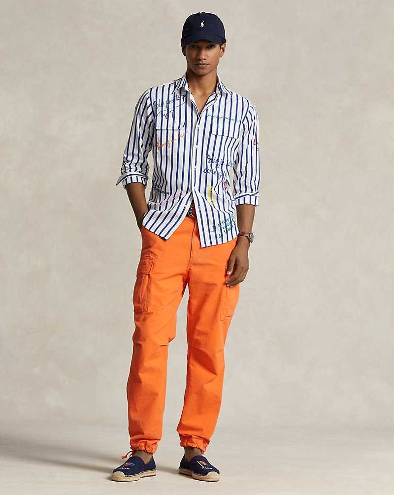 Camisas Ralph Lauren Classic Fit Striped Poplin Workshirt Hombre Blue/White W/Script | TXAPVJD-97 - vista 3