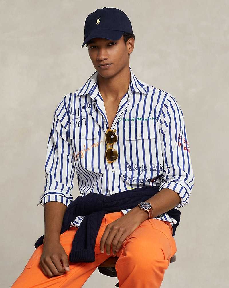 Camisas Ralph Lauren Classic Fit Striped Poplin Workshirt Hombre Blue/White W/Script | TXAPVJD-97 - vista 1