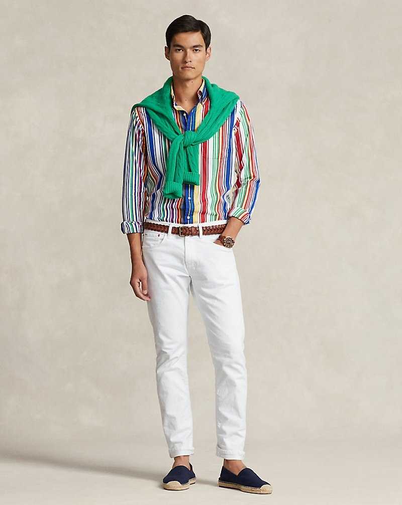 Camisas Ralph Lauren Classic Fit Striped Poplin Hombre Azules Rojos | FXQNAIH-38 - vista 3