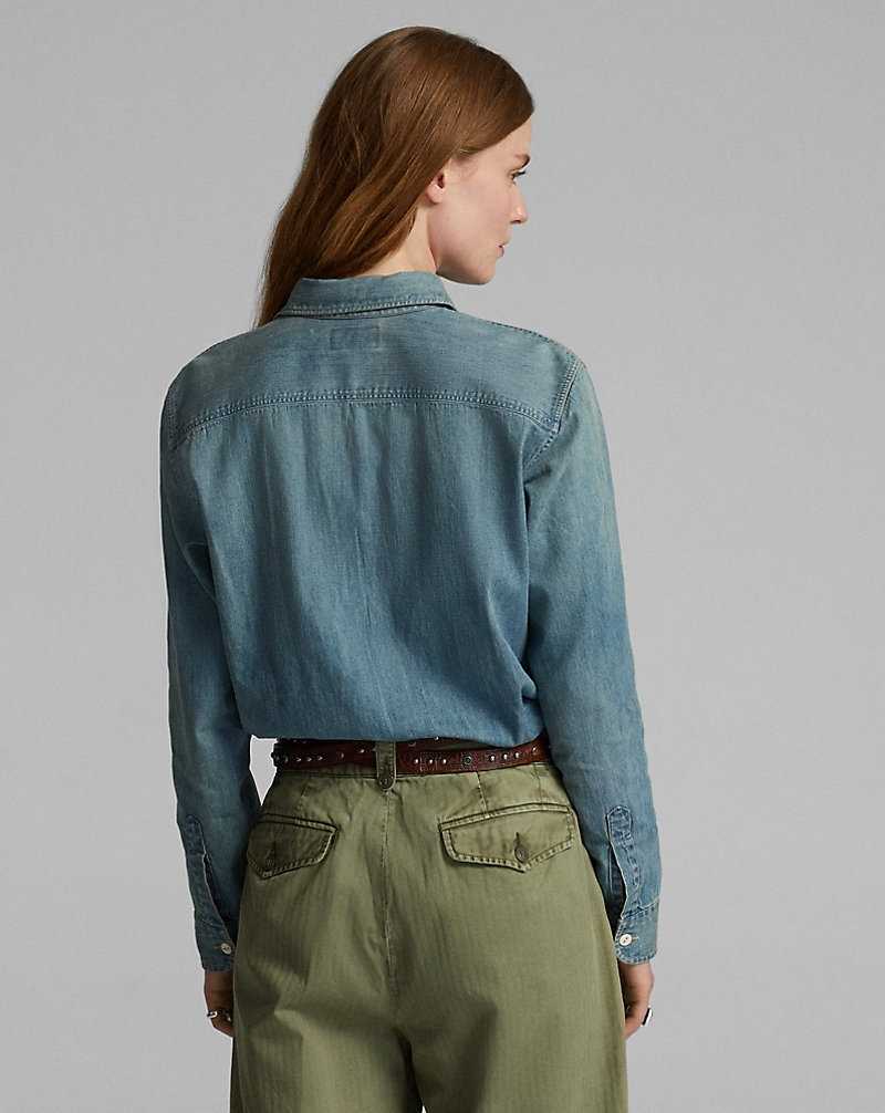 Camisas Ralph Lauren Cotton Denim Workshirt Mujer Azules Oscuro | EAHSMFW-43 - vista 4