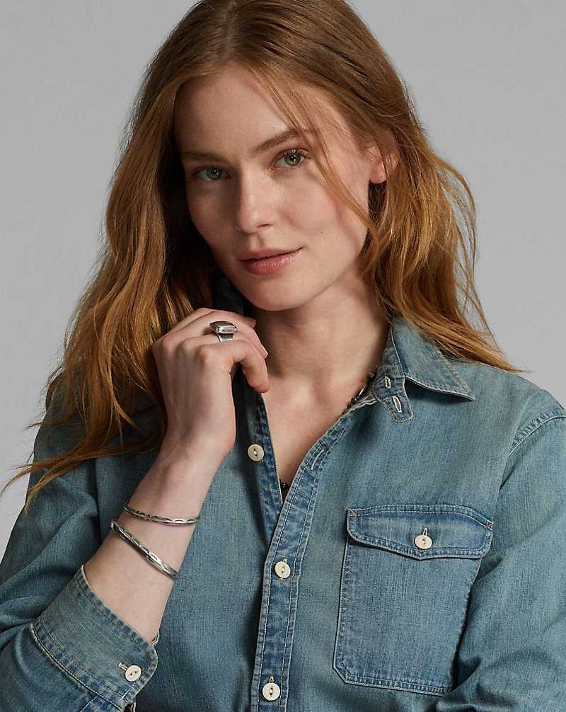 Camisas Ralph Lauren Cotton Denim Workshirt Mujer Azules Oscuro | EAHSMFW-43 - vista 5