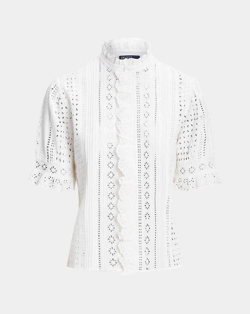 Camisas Ralph Lauren Cotton Eyelet Top Mujer Blancos | KTIDBJC-46 - vista 2
