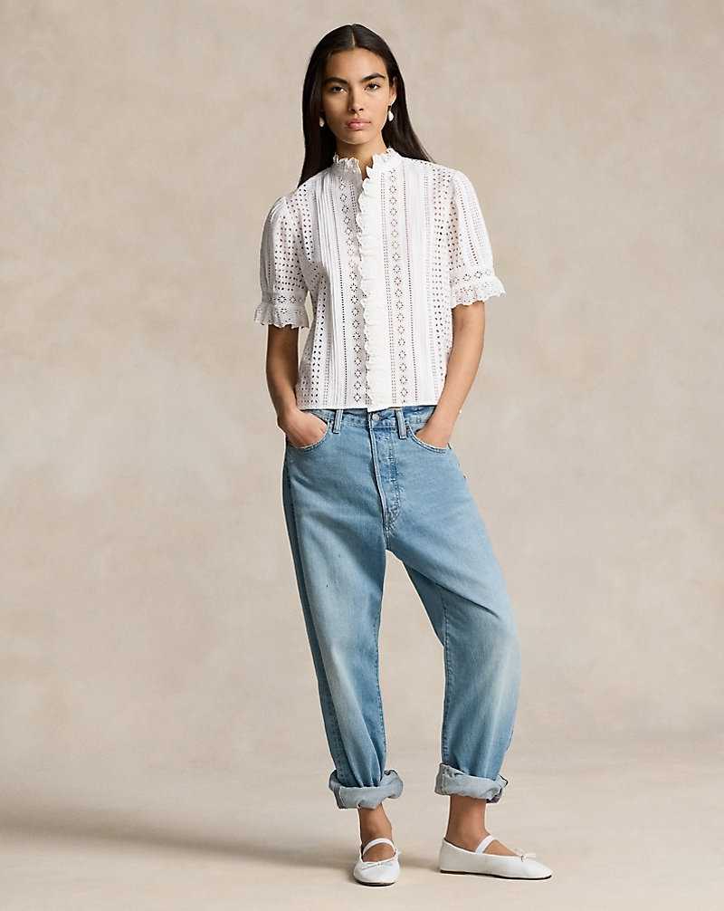 Camisas Ralph Lauren Cotton Eyelet Top Mujer Blancos | KTIDBJC-46 - vista 3