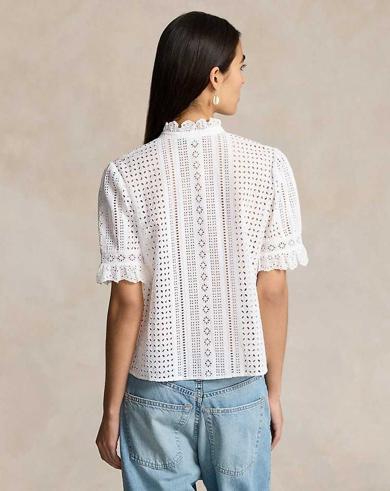Camisas Ralph Lauren Cotton Eyelet Top Mujer Blancos | KTIDBJC-46 - vista 4
