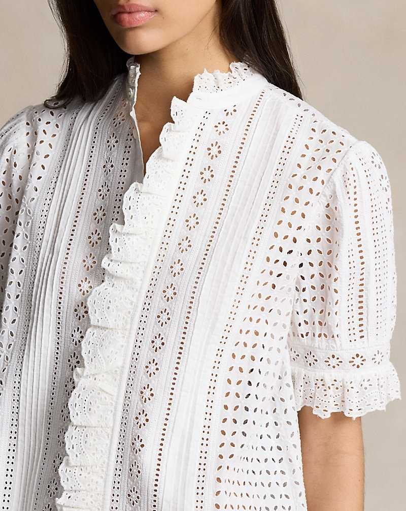 Camisas Ralph Lauren Cotton Eyelet Top Mujer Blancos | KTIDBJC-46 - vista 5