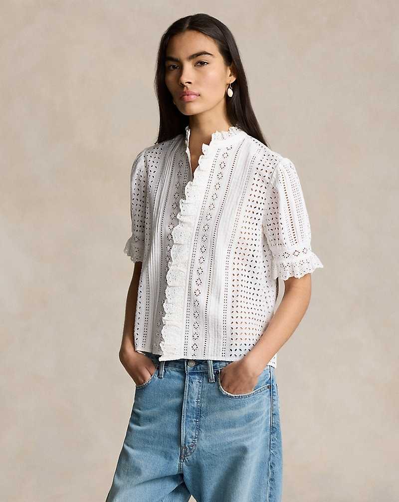 Camisas Ralph Lauren Cotton Eyelet Top Mujer Blancos | KTIDBJC-46 - vista 1