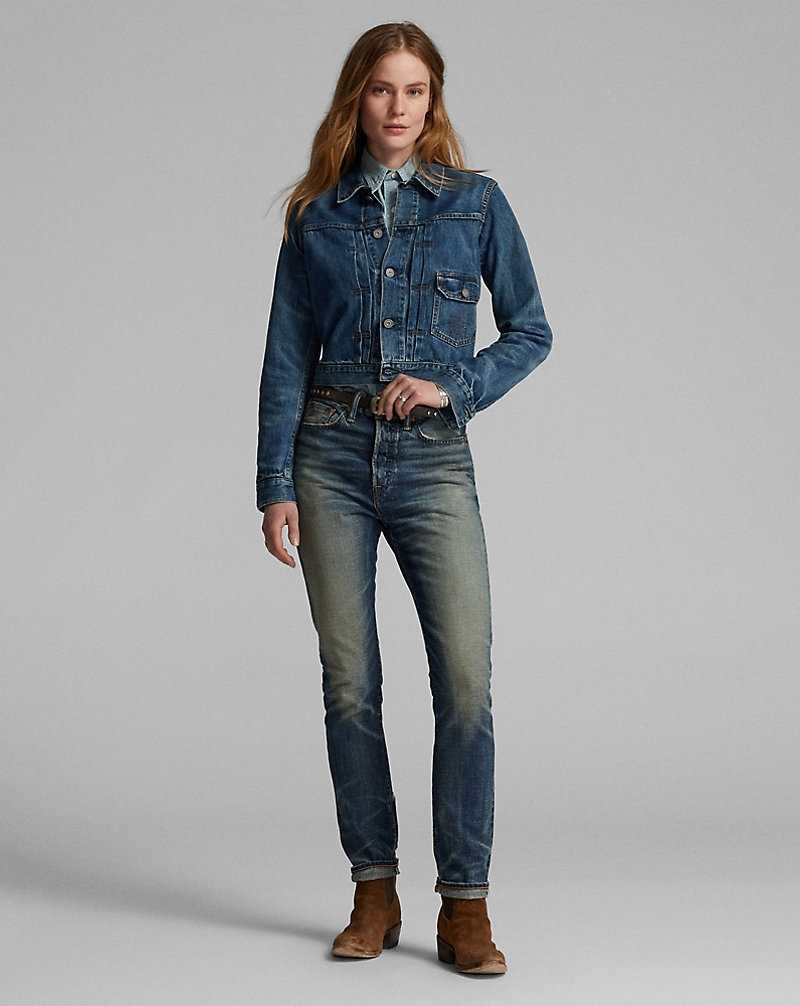 Camisas Ralph Lauren Cropped Denim Mujer Azules | HYTRNQE-23 - vista 3
