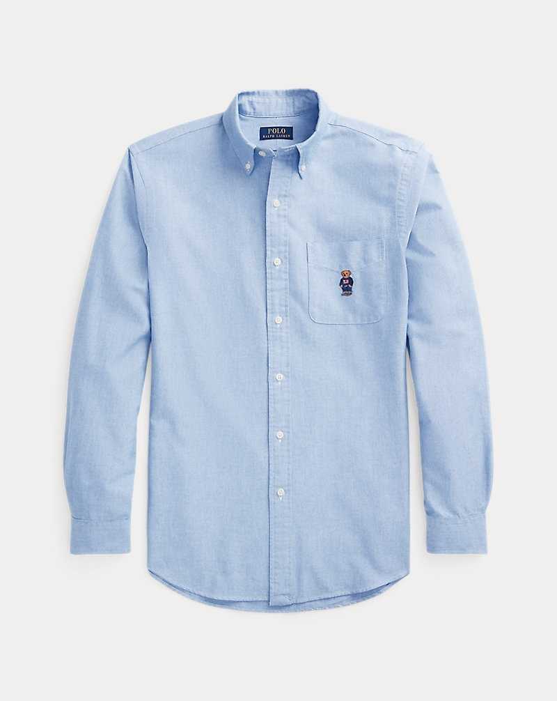 Camisas Ralph Lauren Custom Fit Bear Oxford Hombre Azules | UQXAYWM-84 - vista 2