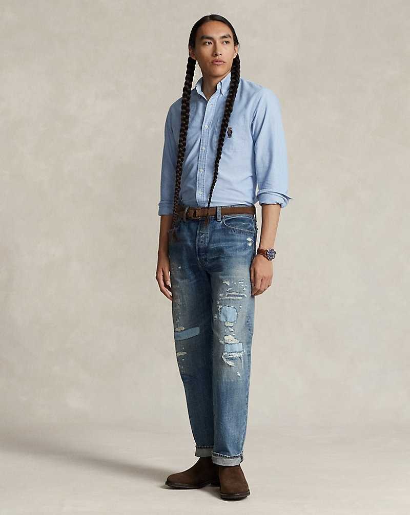 Camisas Ralph Lauren Custom Fit Bear Oxford Hombre Azules | UQXAYWM-84 - vista 3