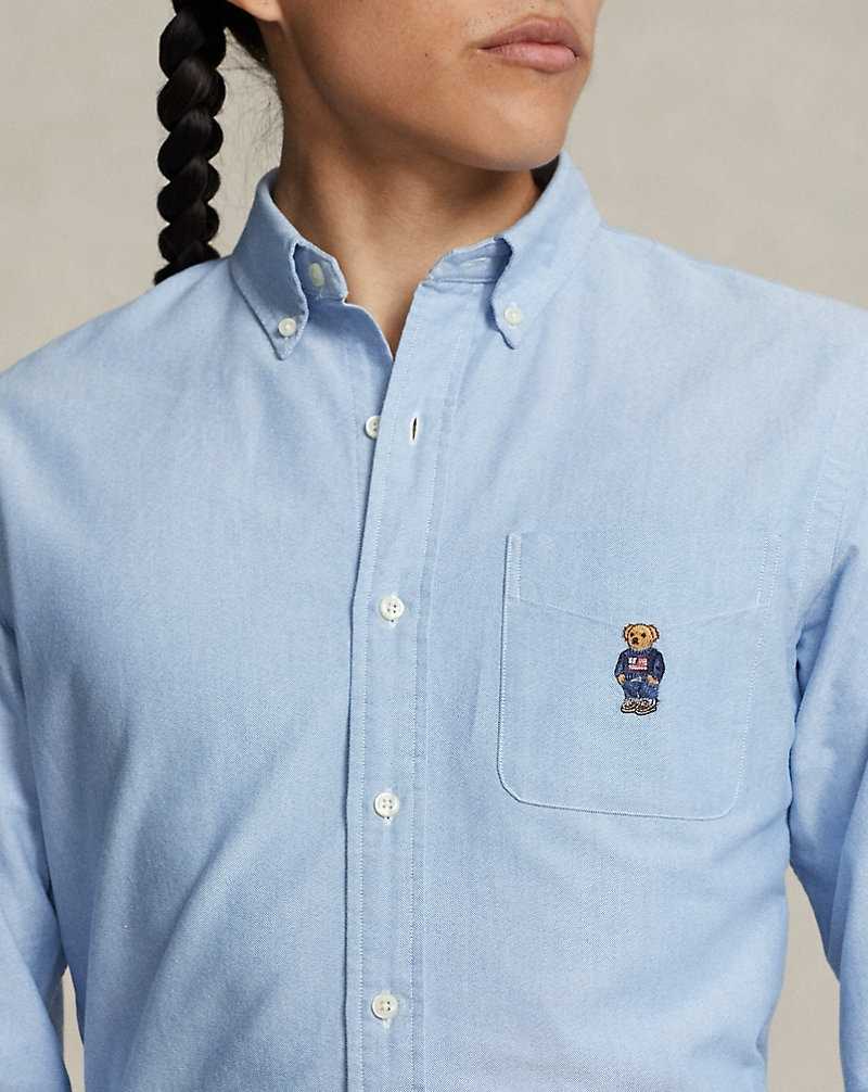 Camisas Ralph Lauren Custom Fit Bear Oxford Hombre Azules | UQXAYWM-84 - vista 5
