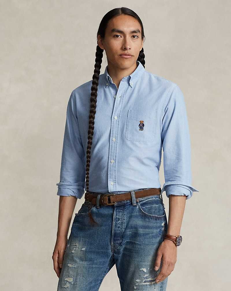 Camisas Ralph Lauren Custom Fit Bear Oxford Hombre Azules | UQXAYWM-84 - vista 1