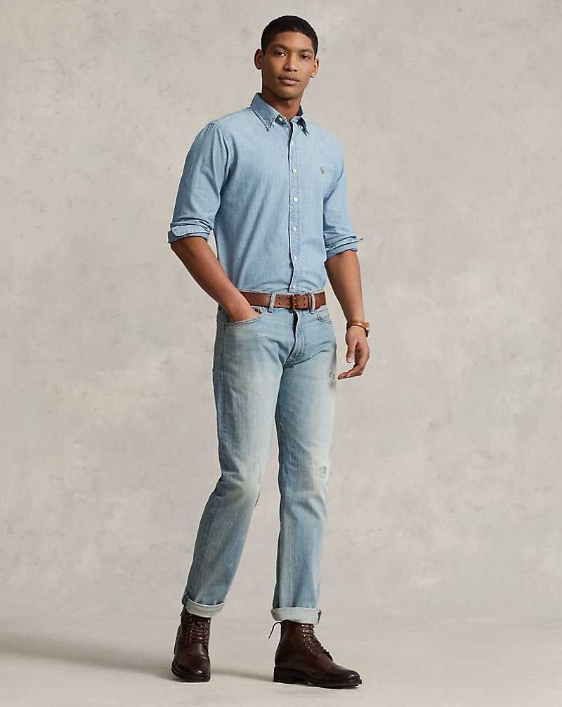 Camisas Ralph Lauren Custom Fit Chambray Hombre Chambray | UFYREJL-95 - vista 3