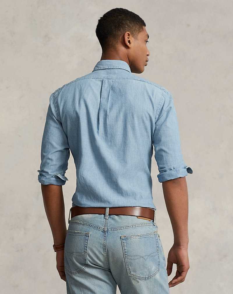 Camisas Ralph Lauren Custom Fit Chambray Hombre Chambray | UFYREJL-95 - vista 4