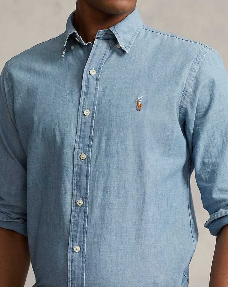 Camisas Ralph Lauren Custom Fit Chambray Hombre Chambray | UFYREJL-95 - vista 5
