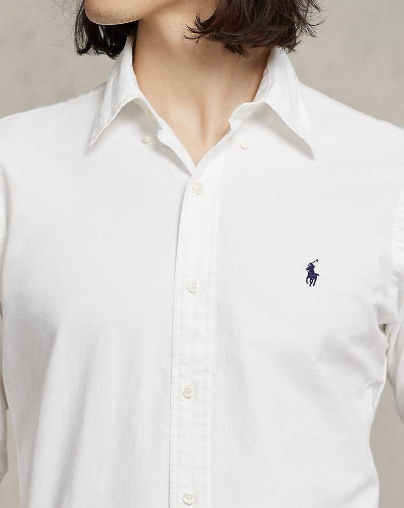 Camisas Ralph Lauren Custom Fit Garment-Dyed Oxford Hombre Blancos | MUHARTG-42 - vista 5