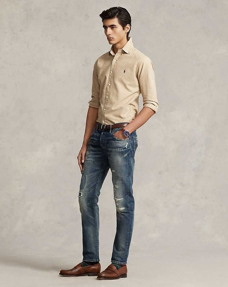 Camisas Ralph Lauren Custom Fit Garment-Dyed Oxford Hombre Surrey Tan | MAJIEFN-10 - vista 3