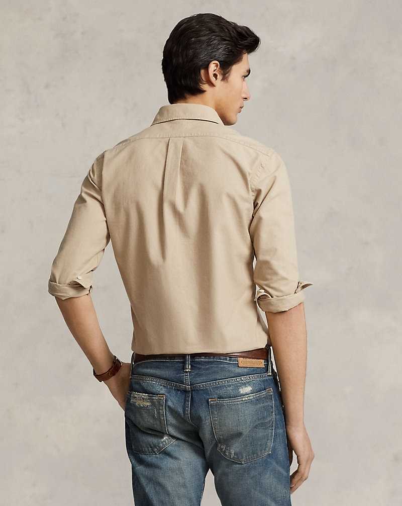 Camisas Ralph Lauren Custom Fit Garment-Dyed Oxford Hombre Surrey Tan | MAJIEFN-10 - vista 4