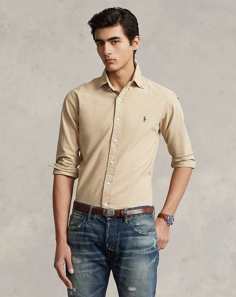 Camisas Ralph Lauren Custom Fit Garment-Dyed Oxford Hombre Surrey Tan | MAJIEFN-10 - vista 1