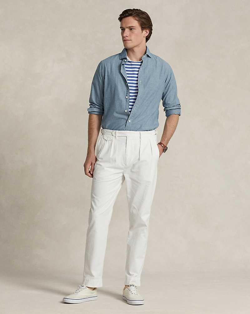 Camisas Ralph Lauren Custom Fit Indigo Chambray Hombre Azules | HMQSCGT-12 - vista 3