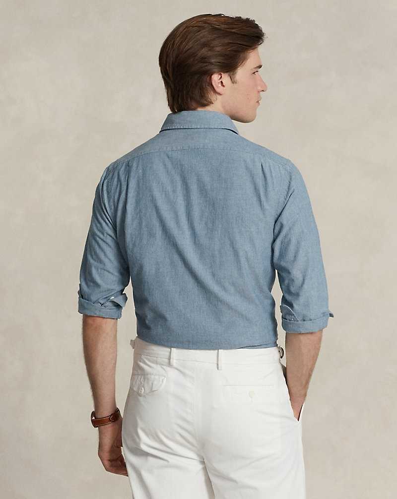 Camisas Ralph Lauren Custom Fit Indigo Chambray Hombre Azules | HMQSCGT-12 - vista 4