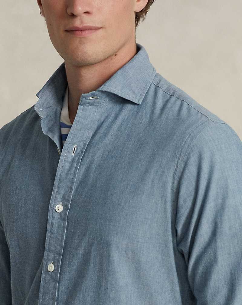 Camisas Ralph Lauren Custom Fit Indigo Chambray Hombre Azules | HMQSCGT-12 - vista 5