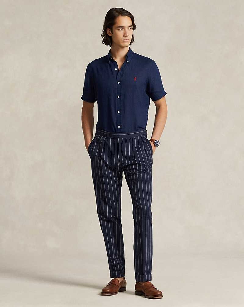 Camisas Ralph Lauren Custom Fit Linen Hombre Azul Marino | PHWKDGC-65 - vista 3