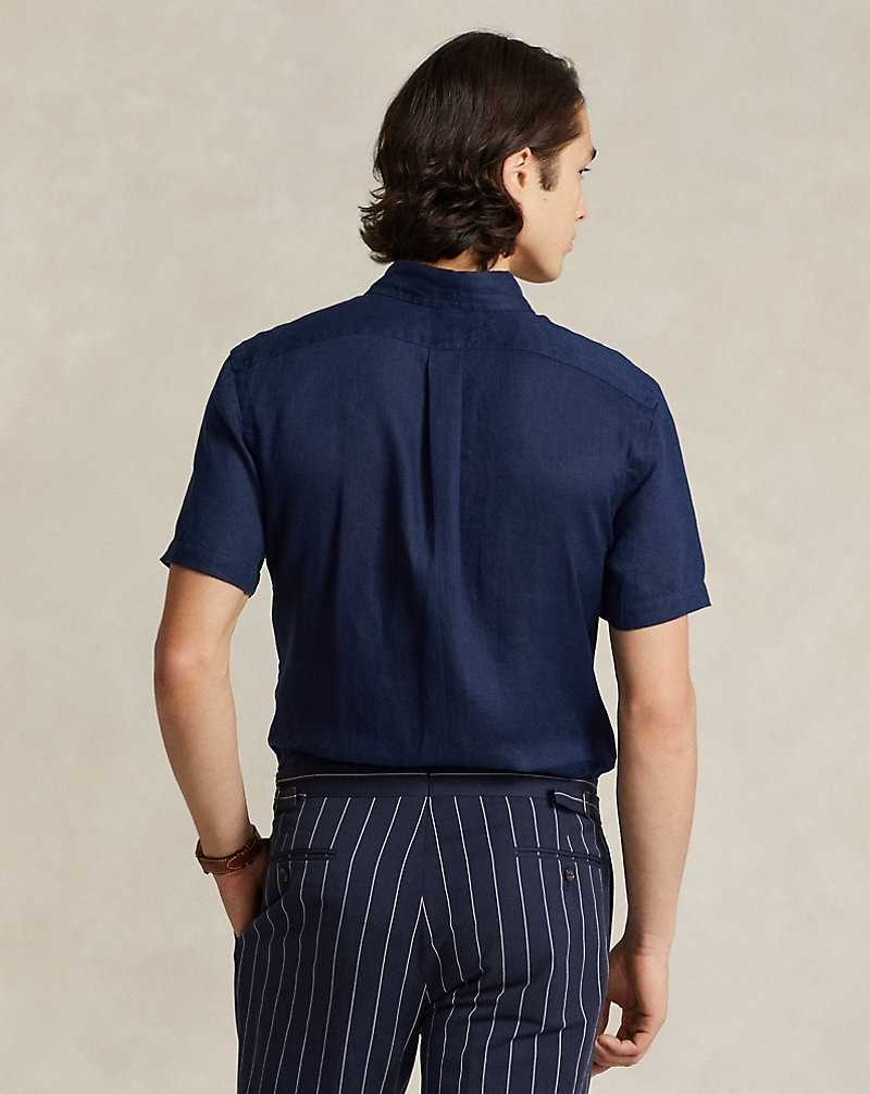 Camisas Ralph Lauren Custom Fit Linen Hombre Azul Marino | PHWKDGC-65 - vista 4