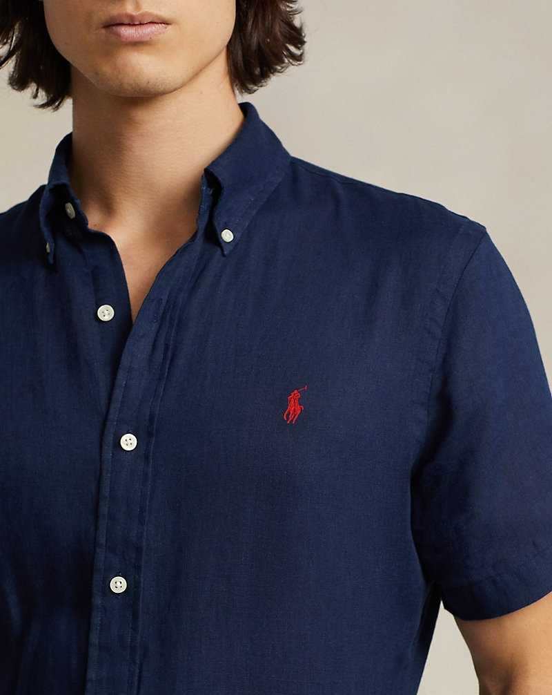 Camisas Ralph Lauren Custom Fit Linen Hombre Azul Marino | PHWKDGC-65 - vista 5