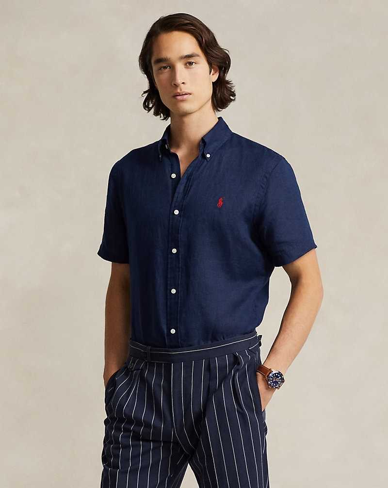 Camisas Ralph Lauren Custom Fit Linen Hombre Azul Marino | PHWKDGC-65 - vista 1