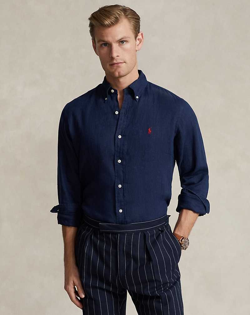 Camisas Ralph Lauren Custom Fit Linen Hombre Azul Marino | WINPXRF-72 - vista 3