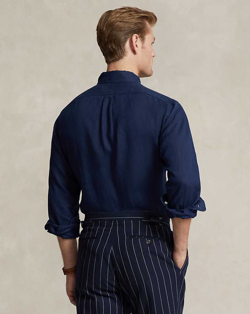 Camisas Ralph Lauren Custom Fit Linen Hombre Azul Marino | WINPXRF-72 - vista 4
