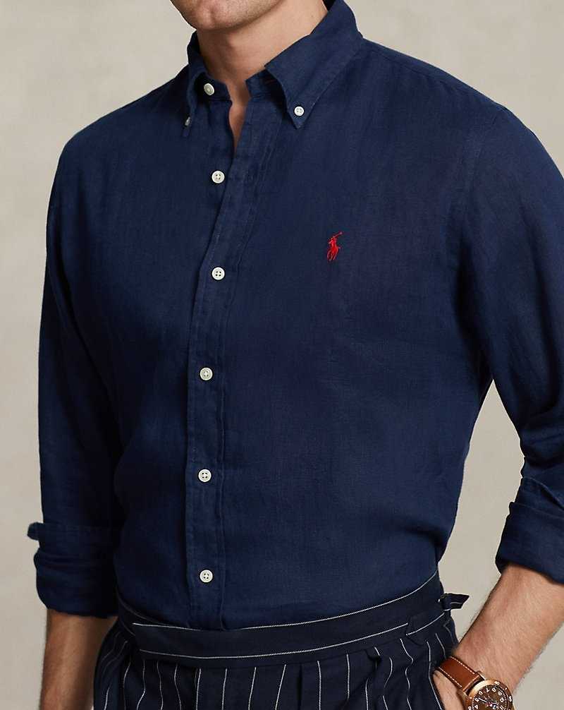 Camisas Ralph Lauren Custom Fit Linen Hombre Azul Marino | WINPXRF-72 - vista 5