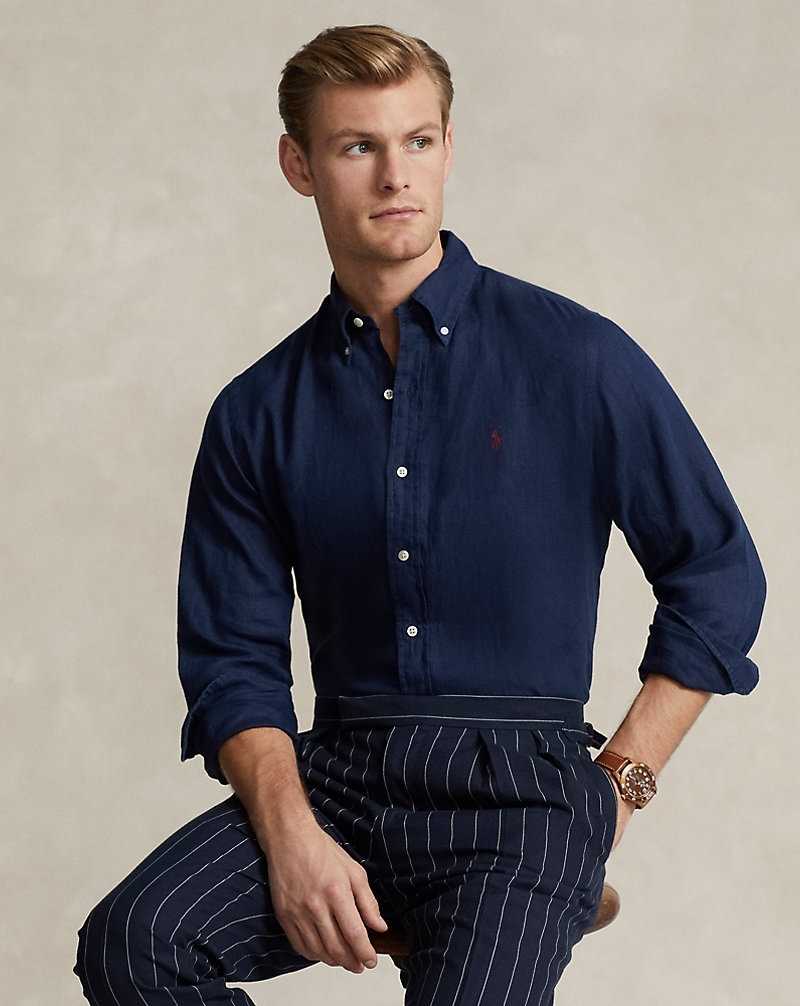 Camisas Ralph Lauren Custom Fit Linen Hombre Azul Marino | WINPXRF-72 - vista 1