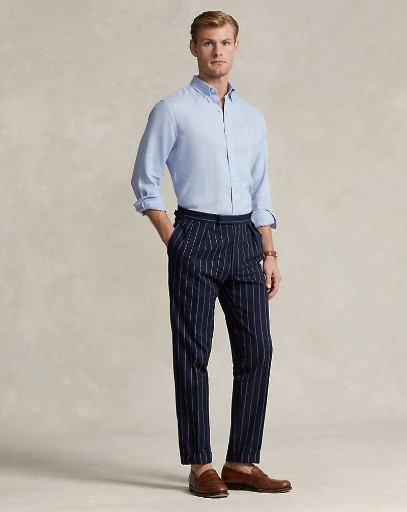 Camisas Ralph Lauren Custom Fit Linen Hombre Azules | WLSOUIM-46 - vista 3