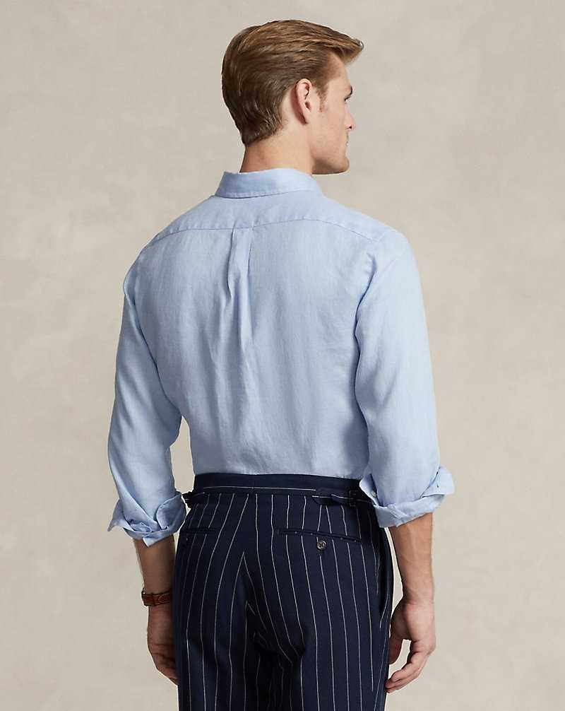 Camisas Ralph Lauren Custom Fit Linen Hombre Azules | WLSOUIM-46 - vista 4
