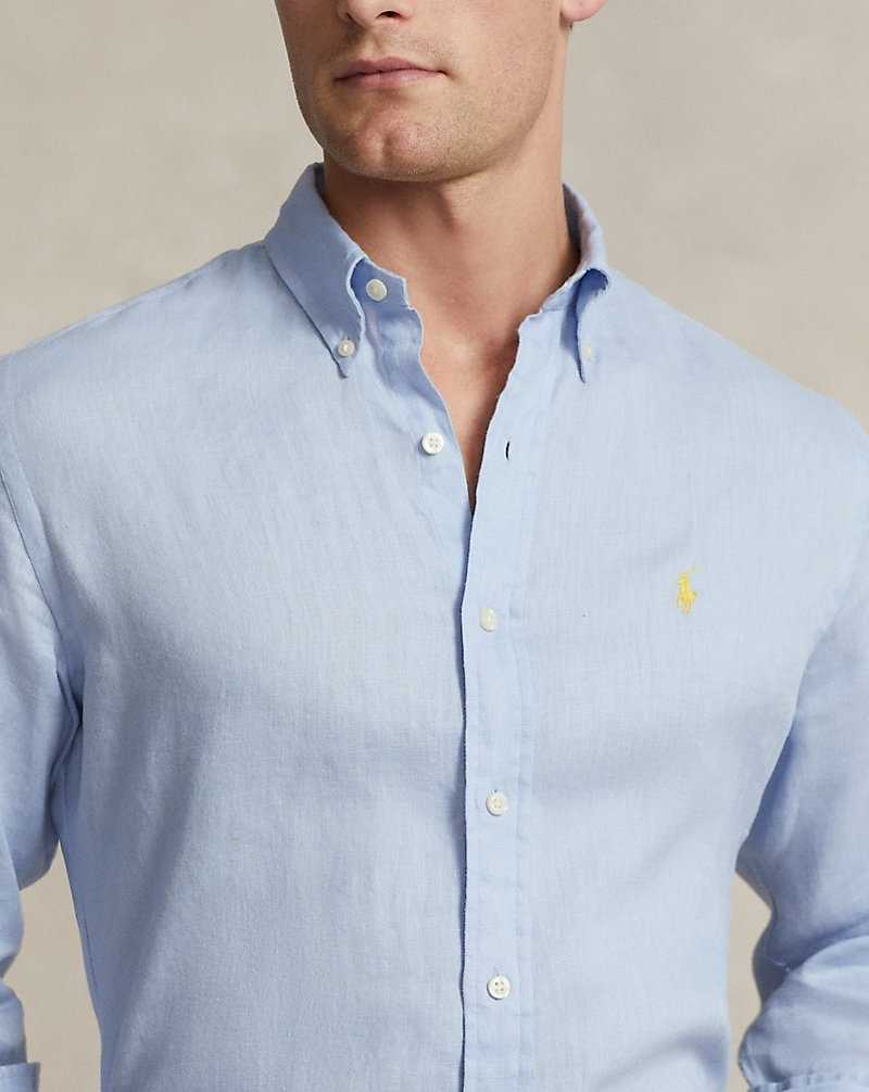 Camisas Ralph Lauren Custom Fit Linen Hombre Azules | WLSOUIM-46 - vista 5