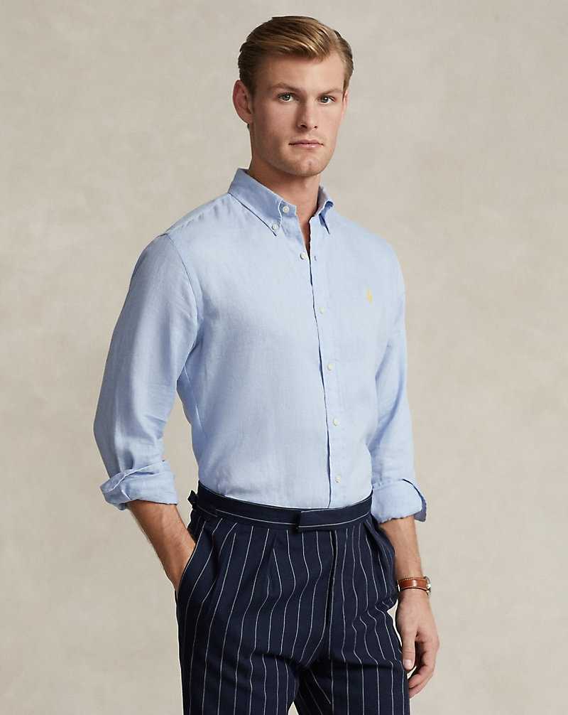 Camisas Ralph Lauren Custom Fit Linen Hombre Azules | WLSOUIM-46 - vista 1